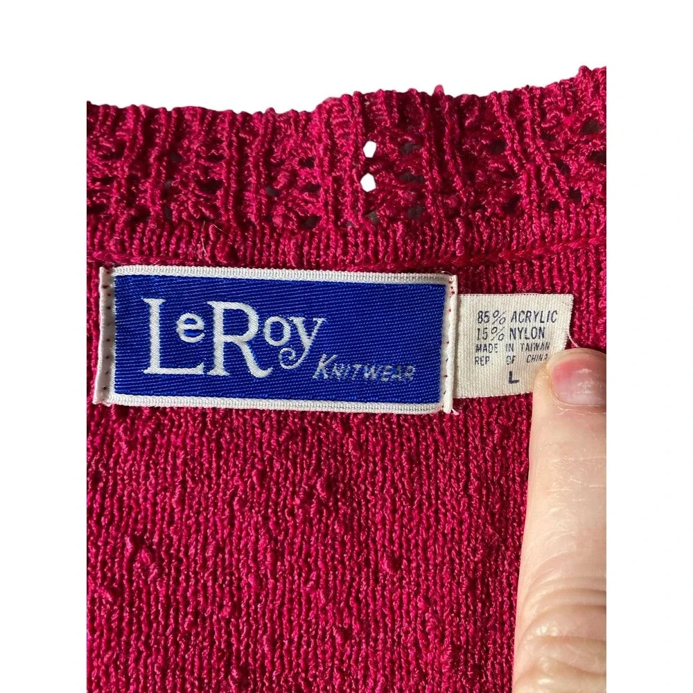 Vintage 70's‎ LeRoy Knitwear Womens Large Sweater V Neck Red Acrylic Nylon
